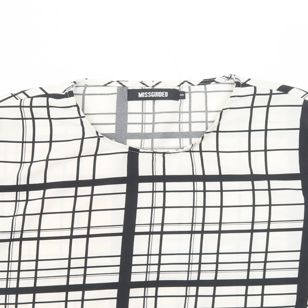 Missguided Womens White Plaid Polyester Basic T-Shirt Size 8 Scoop Neck