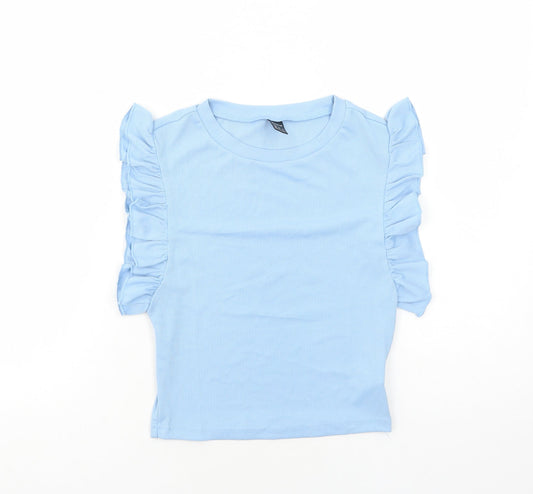 SheIn Womens Blue Polyester Cropped T-Shirt Size XS Round Neck