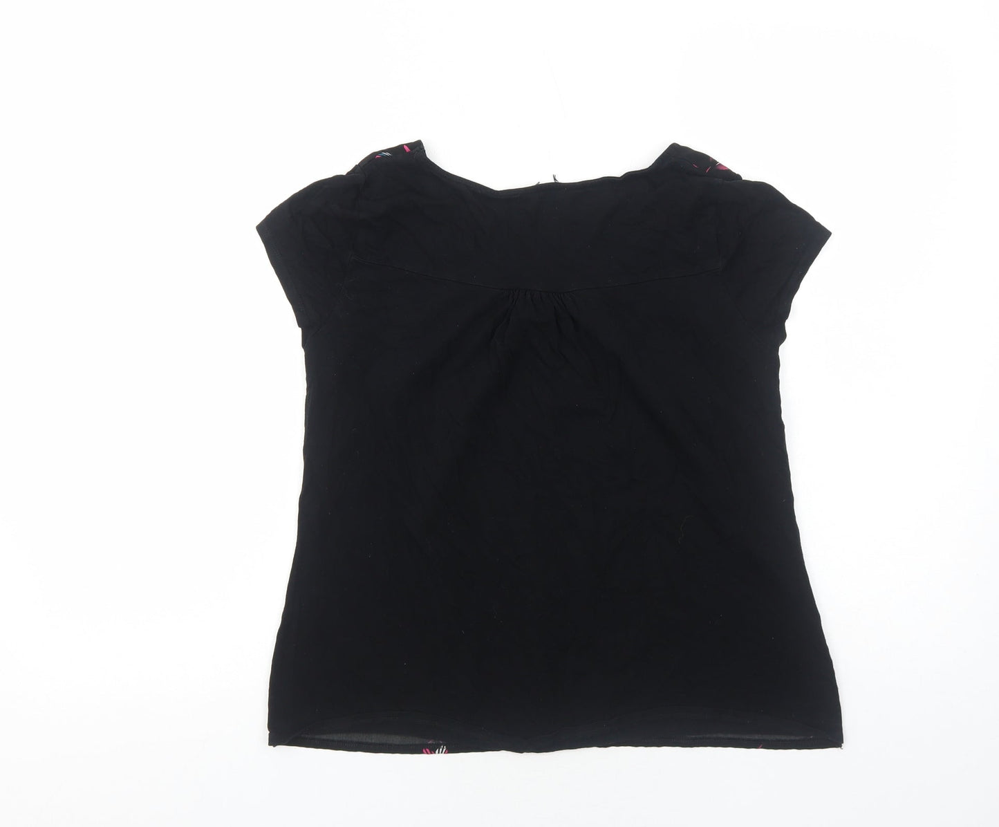 Preworn Womens Black Geometric Polyester Basic T-Shirt Size S Scoop Neck