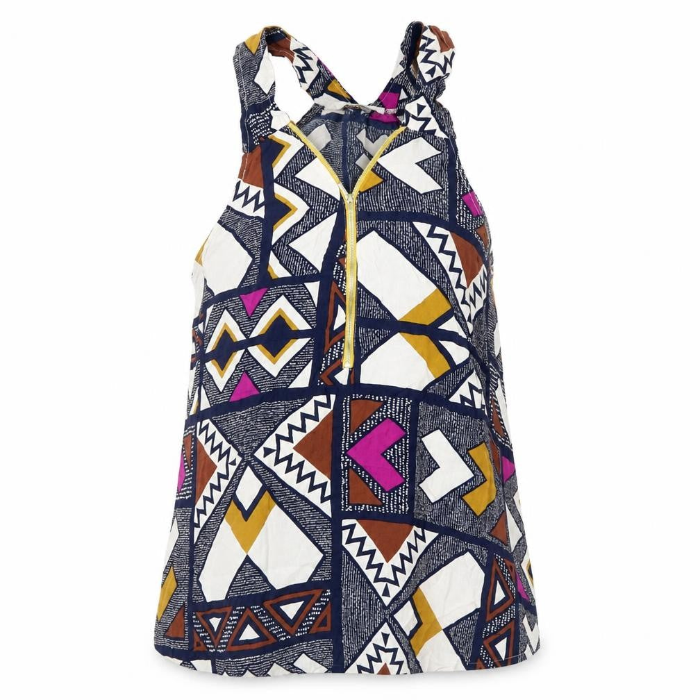 Promod Womens Blue Geometric Viscose Basic Tank Size M V-Neck