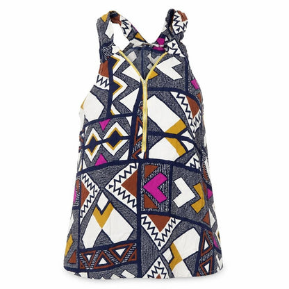 Promod Womens Blue Geometric Viscose Basic Tank Size M V-Neck