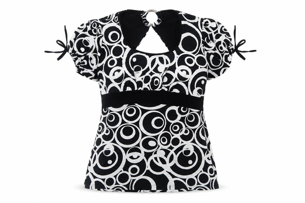 Bassini Womens Black Geometric Polyester Basic T-Shirt Size XL Round Neck