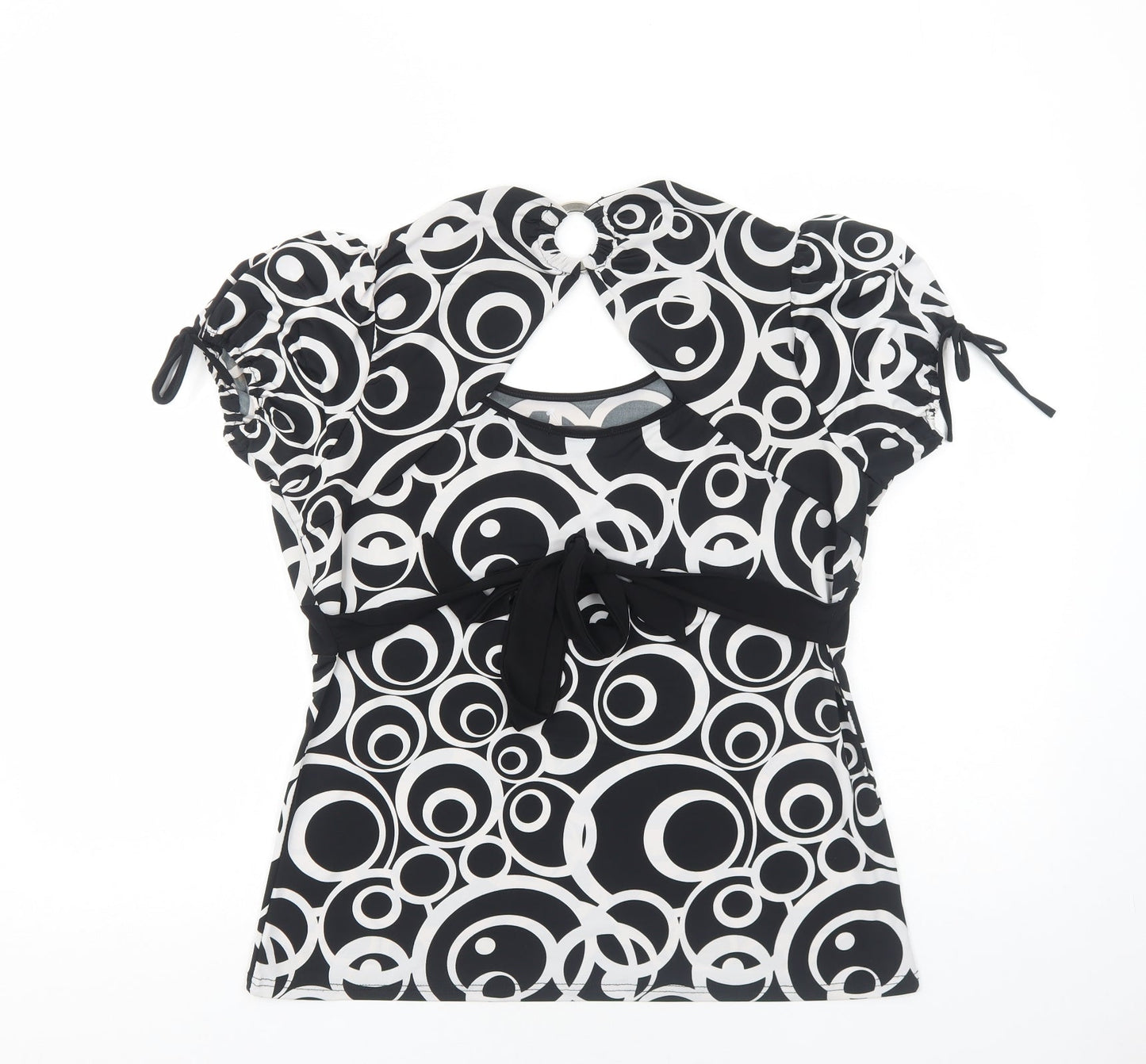 BASSINI Womens Black Geometric Polyester Basic T-Shirt Size XL Round Neck