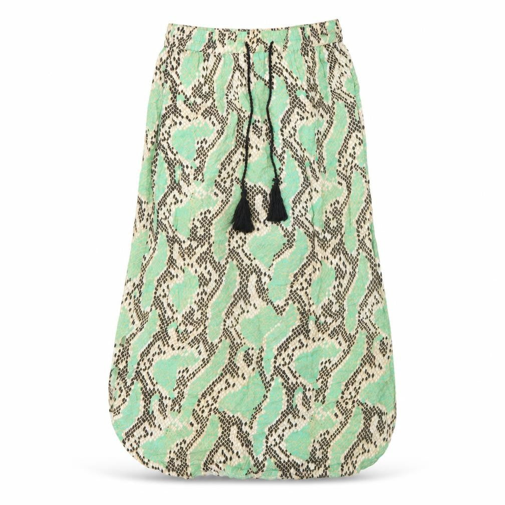 Anmol Womens Green Geometric Viscose Peasant Skirt Size S Drawstring