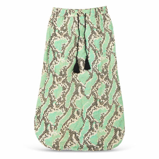 Anmol Womens Green Geometric Viscose Peasant Skirt Size S Drawstring