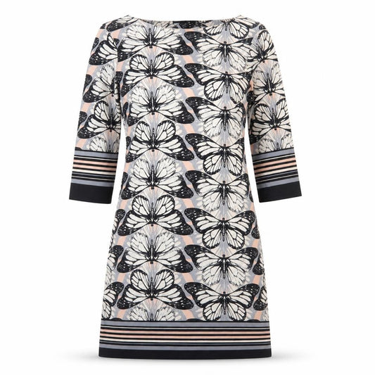 Atmosphere Womens Grey Geometric Polyester A-Line Size 8 Boat Neck Pullover - Butterfly Pattern