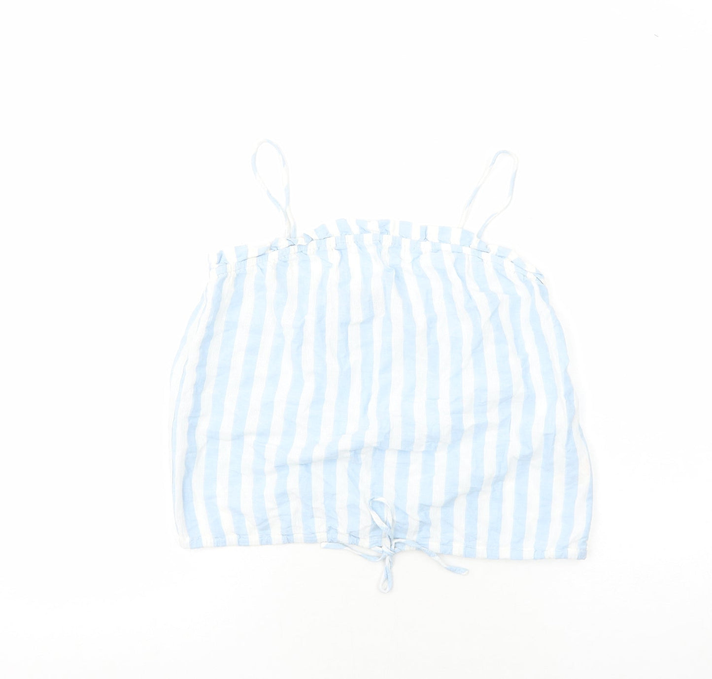 New Look Womens Blue Striped Cotton Cropped Tank Size 8 Square Neck