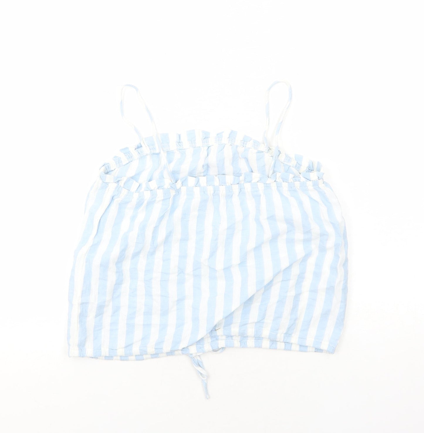 New Look Womens Blue Striped Cotton Cropped Tank Size 8 Square Neck