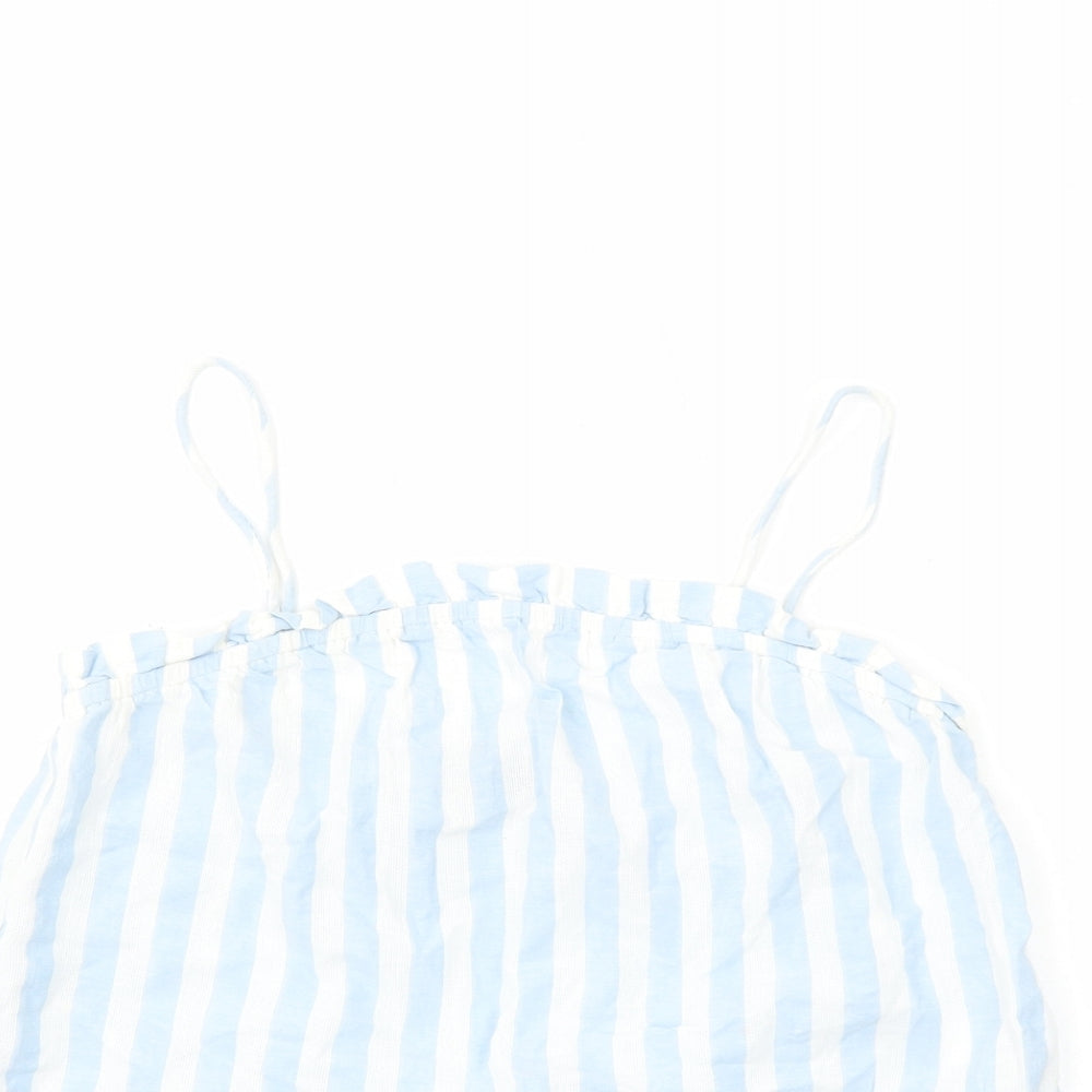 New Look Womens Blue Striped Cotton Cropped Tank Size 8 Square Neck