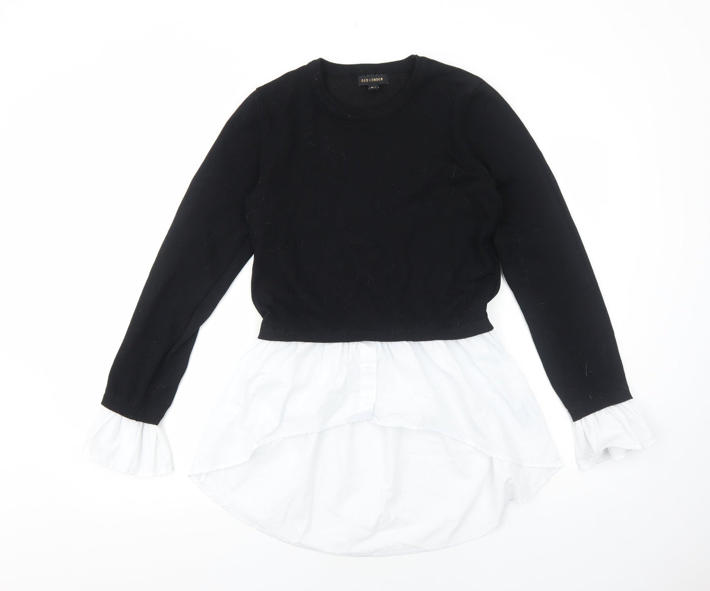 QED London Womens Black Cotton Basic Blouse Size 8 Round Neck - Shirt Trims