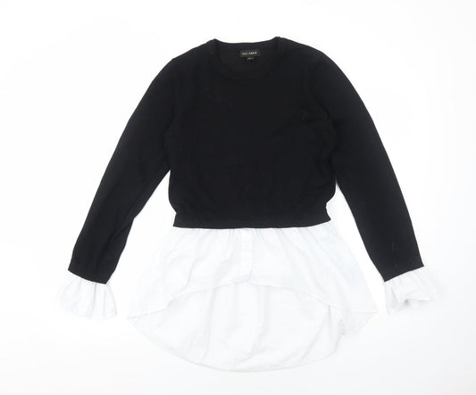 QED London Womens Black Cotton Basic Blouse Size 8 Round Neck - Shirt Trims