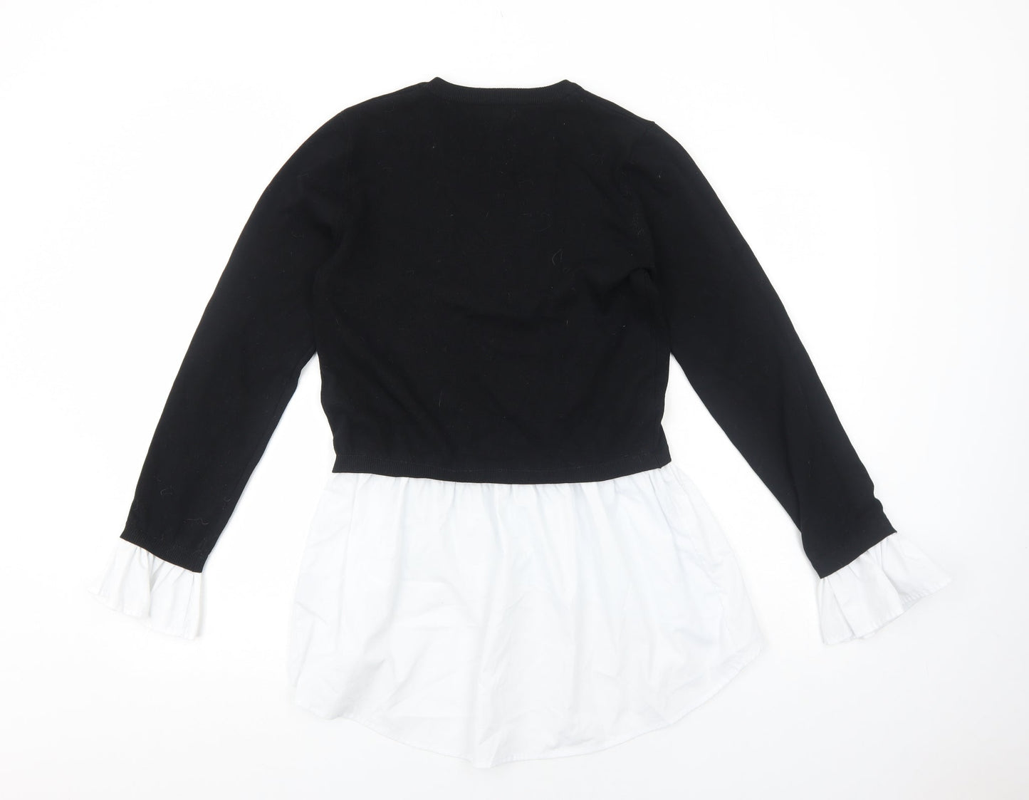 QED London Womens Black Cotton Basic Blouse Size 8 Round Neck - Shirt Trims