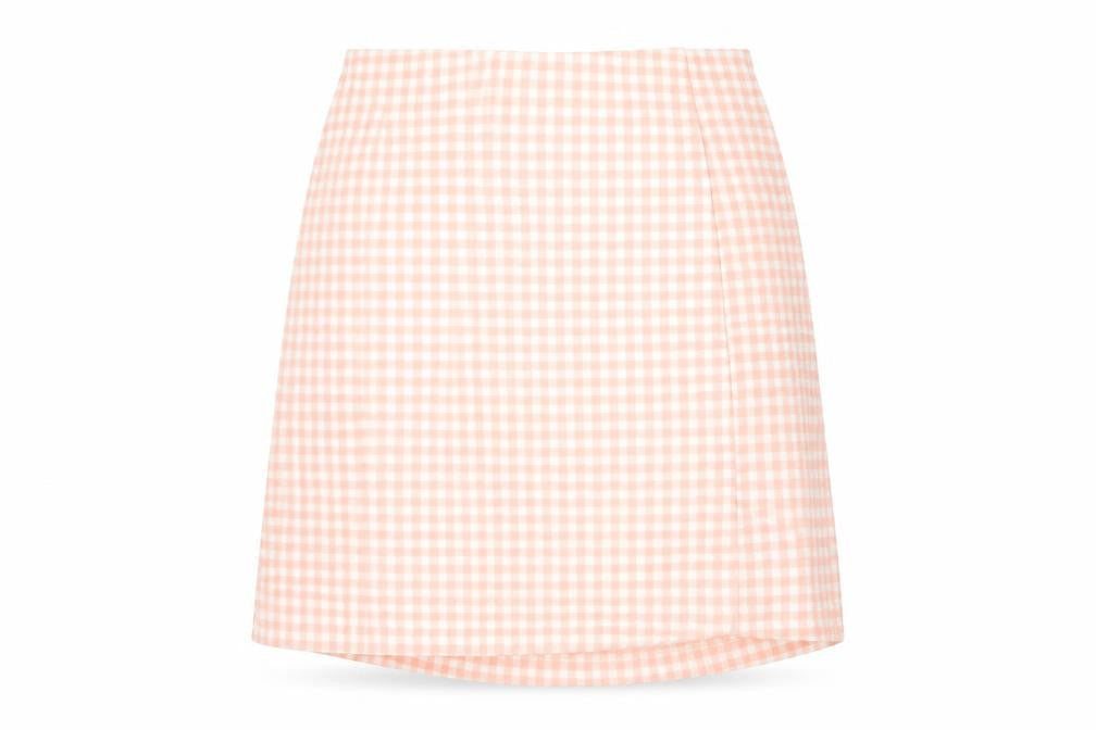 H&M Womens Pink Check Polyester A-Line Skirt Size XS