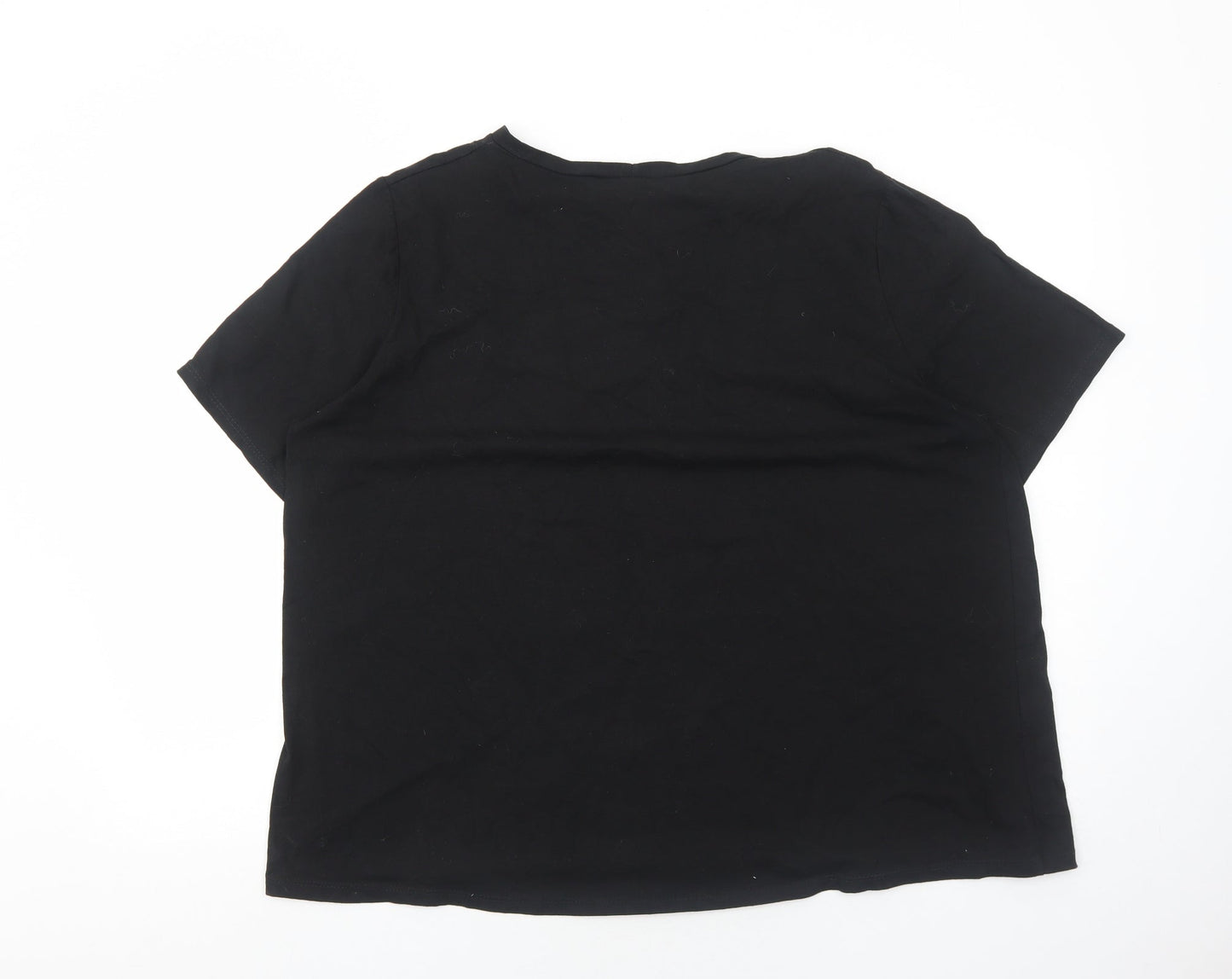 Preworn Womens Black Cotton Basic T-Shirt Size 2XL Round Neck - Dragonfly