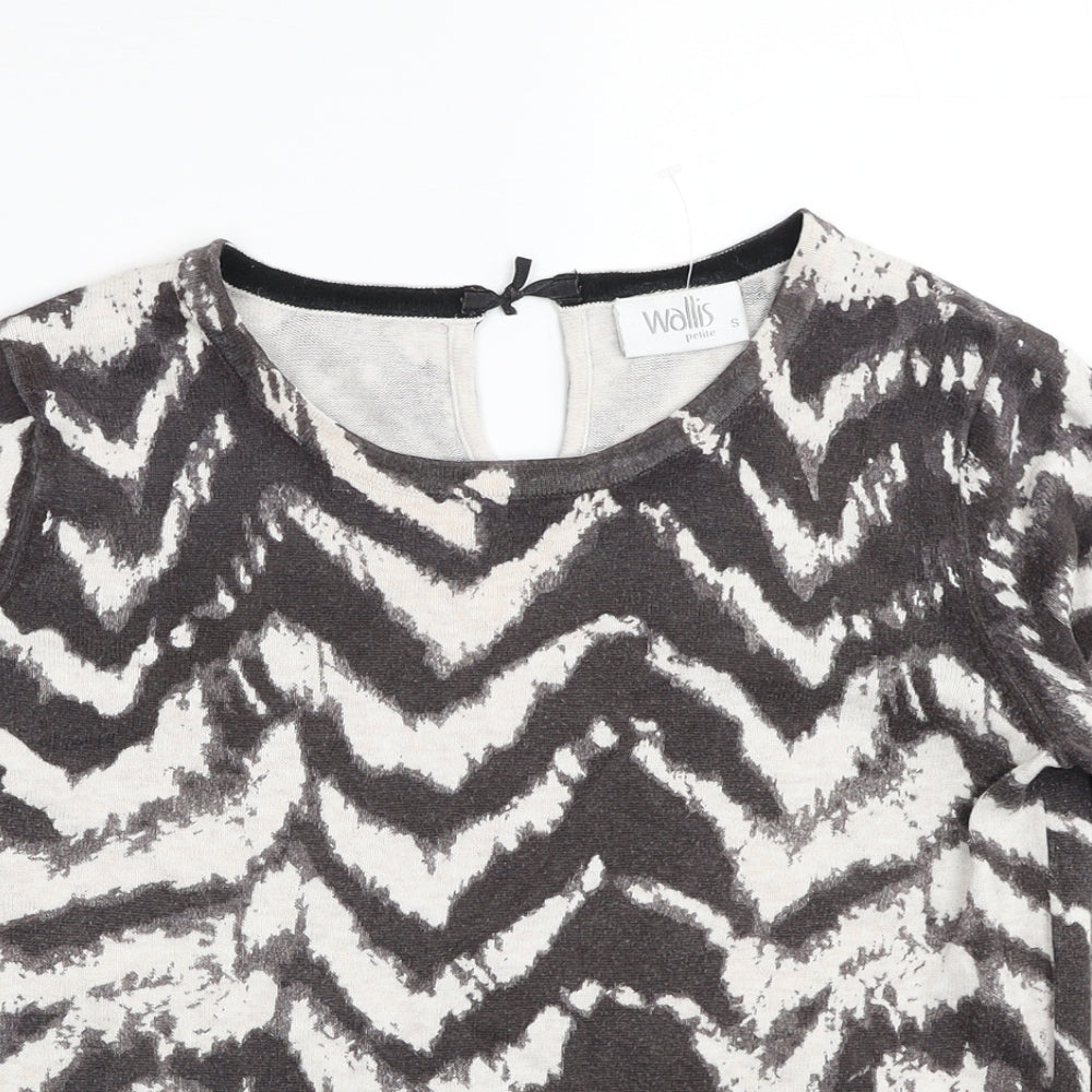 Wallis Womens Brown Scoop Neck Geometric Polyester Pullover Jumper Size S