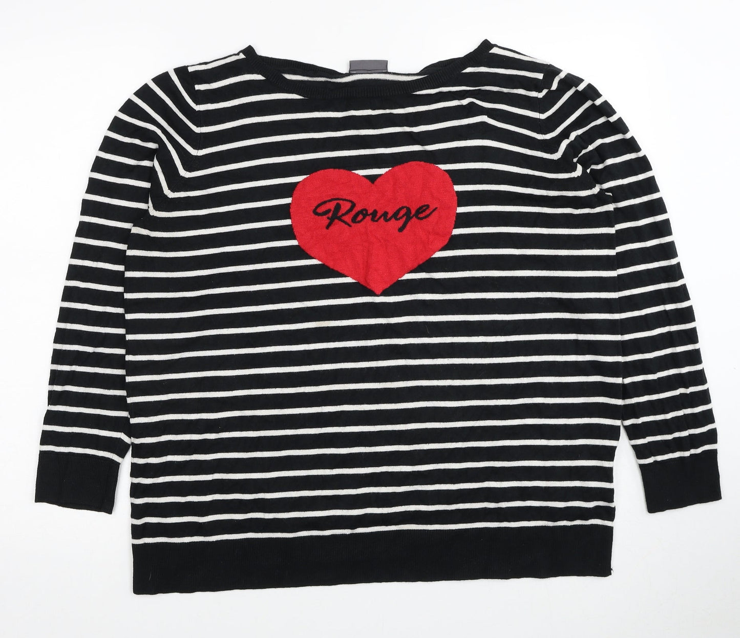 Yessica Womens Black Round Neck Striped Viscose Pullover Jumper Size XL - Rouge