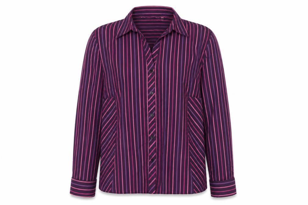 Preworn Womens Purple Geometric Polyester Basic Button-Up Size 12 Collared