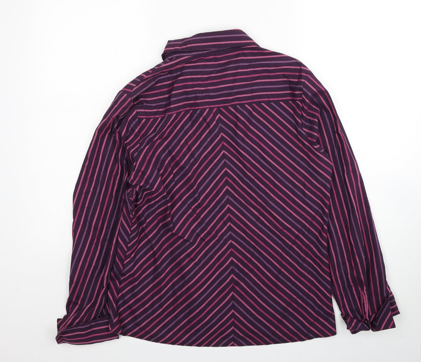 Preworn Womens Purple Geometric Polyester Basic Button-Up Size 12 Collared