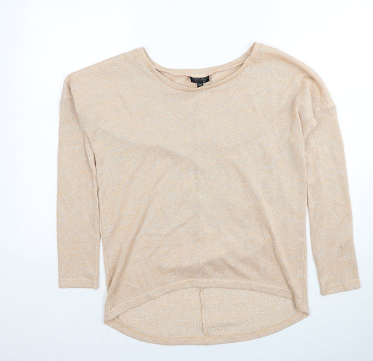 Topshop Womens Beige Scoop Neck Polyester Pullover Jumper Size 8