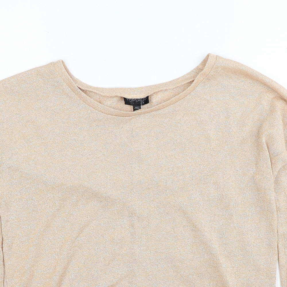 Topshop Womens Beige Scoop Neck Polyester Pullover Jumper Size 8