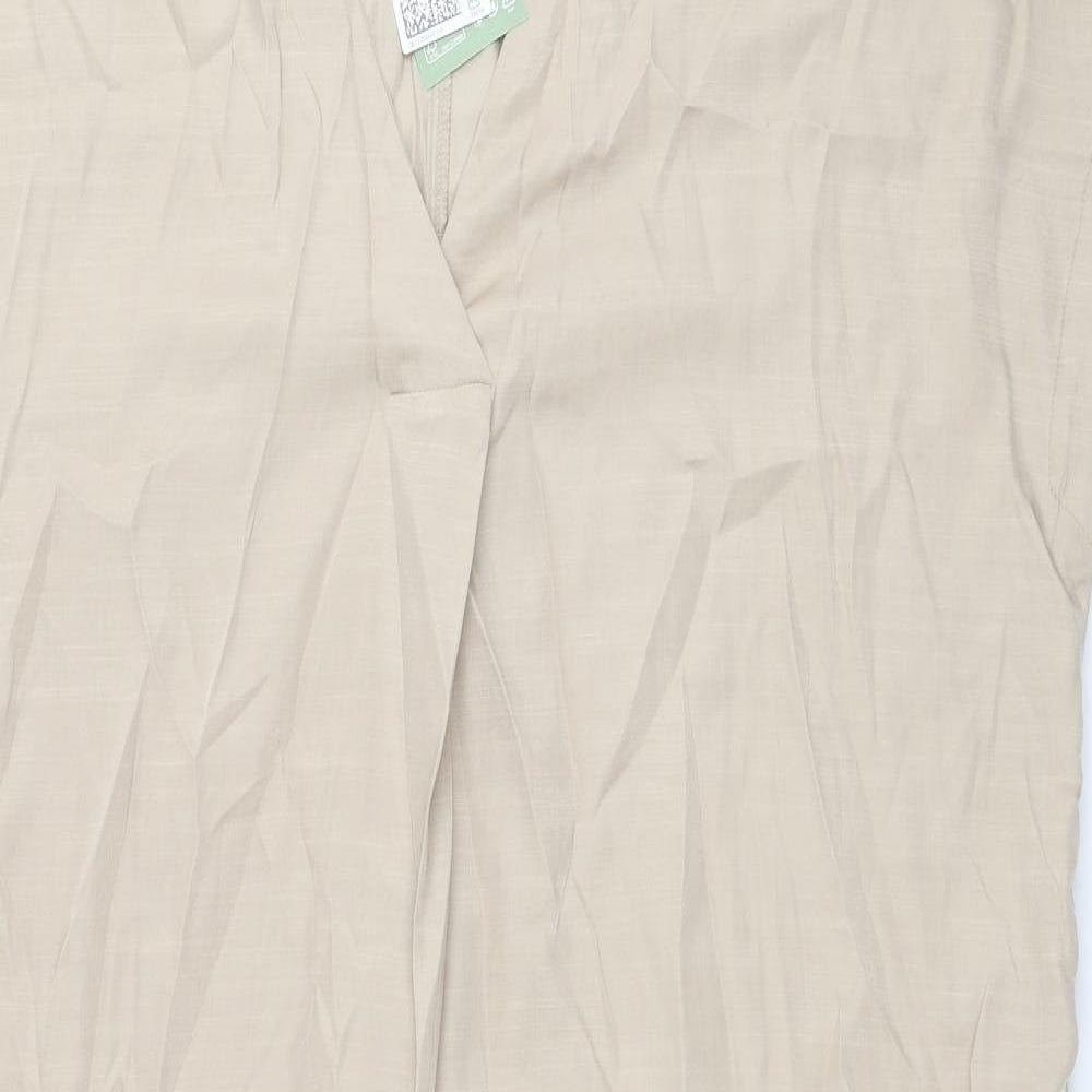 H&M Womens Beige Polyester A-Line Size S V-Neck Pullover