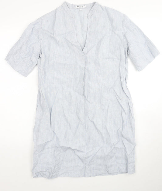 Marvin Browne Womens Blue Striped Linen A-Line Size S V-Neck Pullover