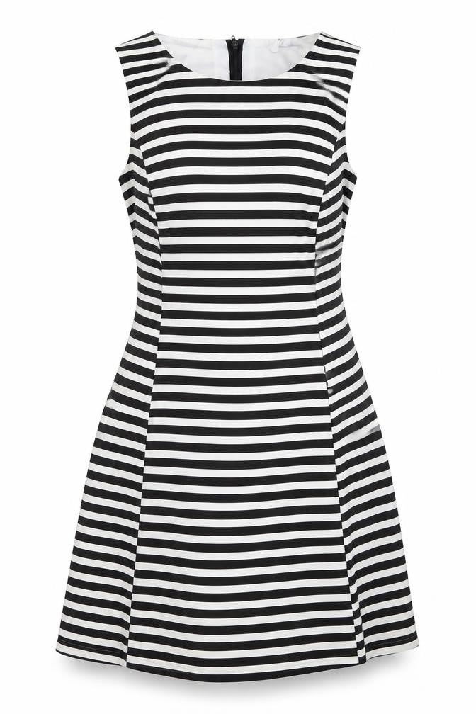 New Look Womens Black Striped Cotton Trapeze & Swing Size 8 Round Neck Zip