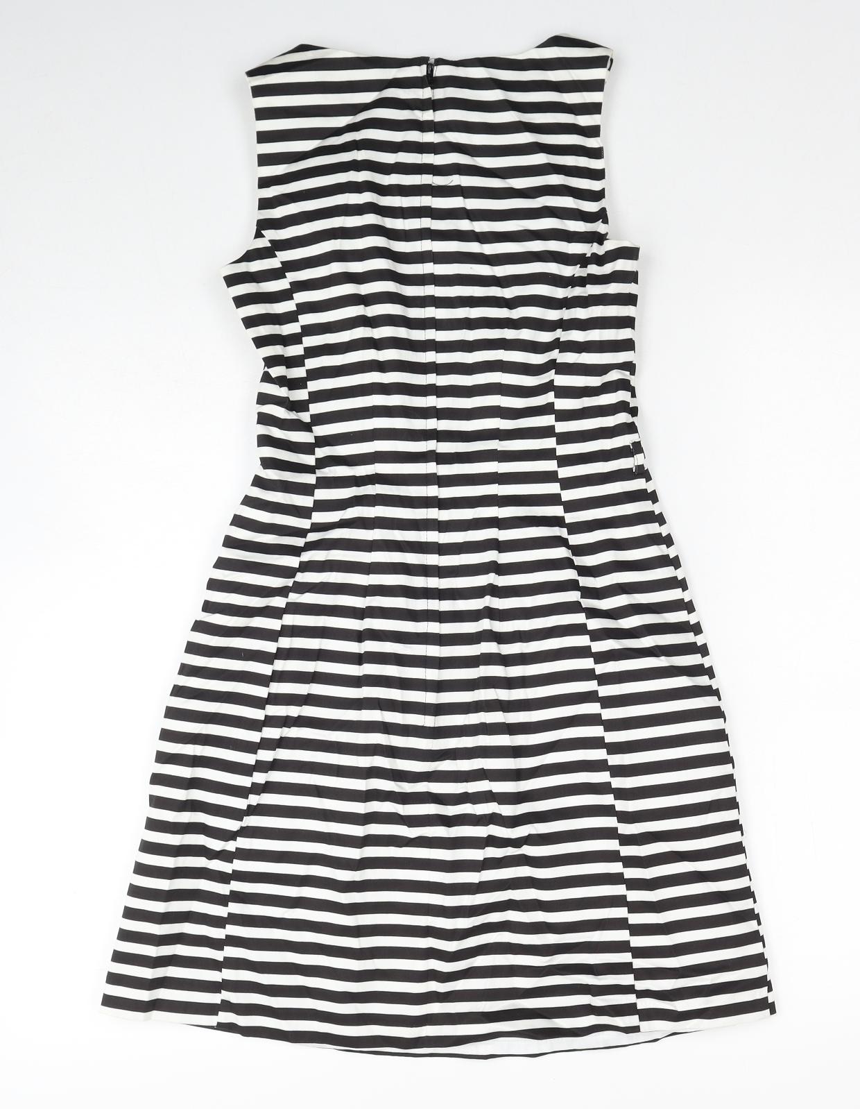 New Look Womens Black Striped Cotton Trapeze & Swing Size 8 Round Neck Zip