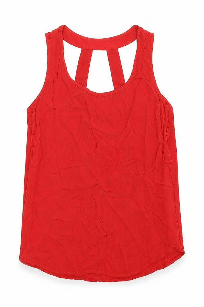 New Look Womens Red Viscose Basic Tank Size 8 Round Neck