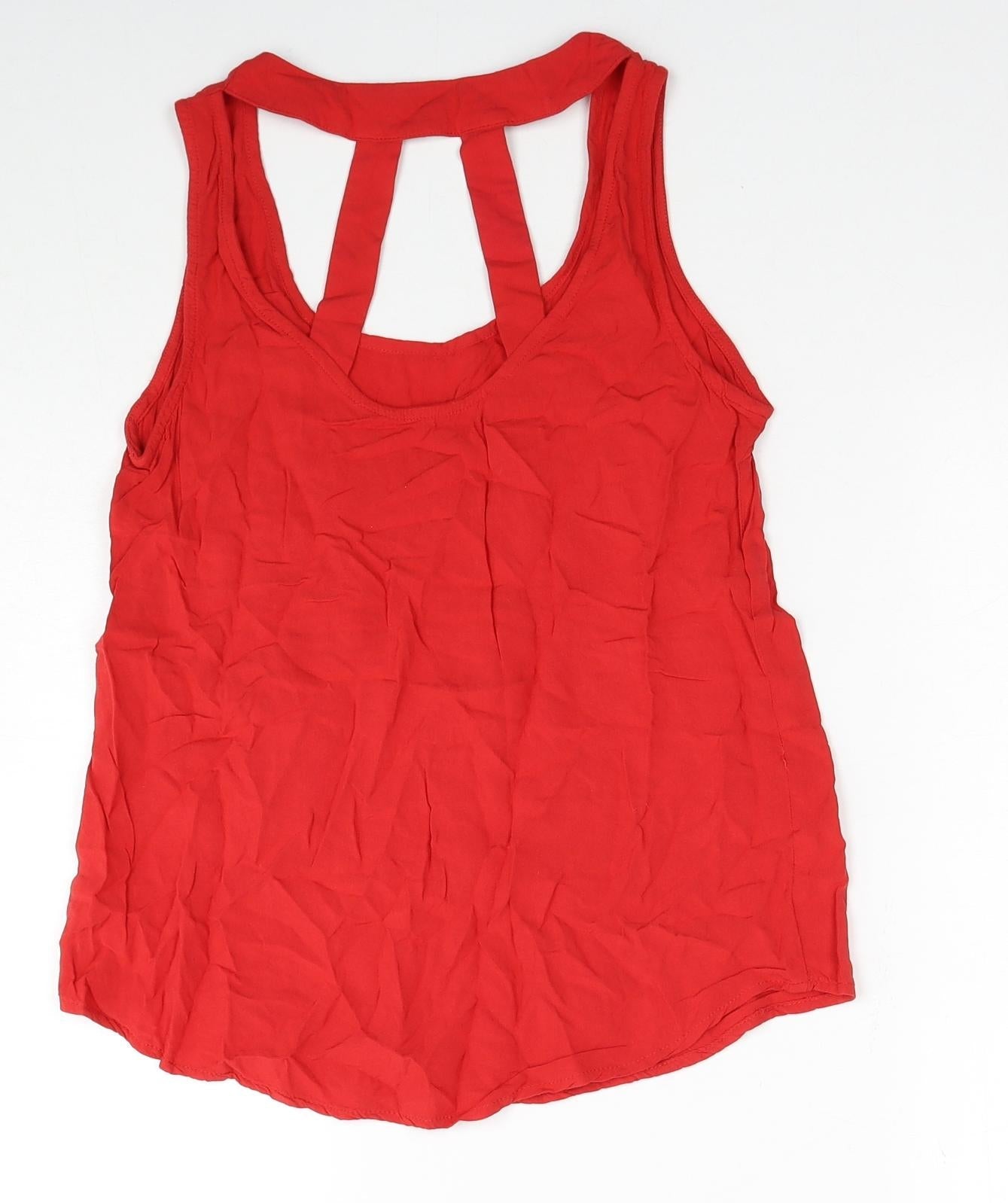 New Look Womens Red Viscose Basic Tank Size 8 Round Neck