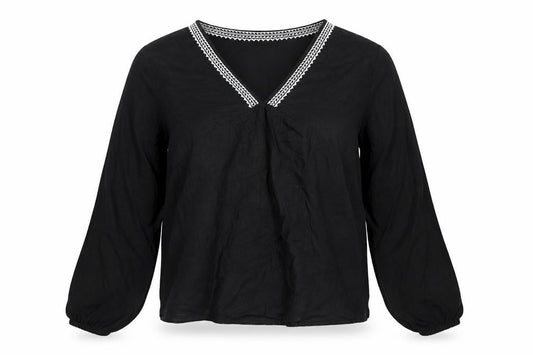 Marks and Spencer Womens Black Linen Basic Blouse Size 8 V-Neck