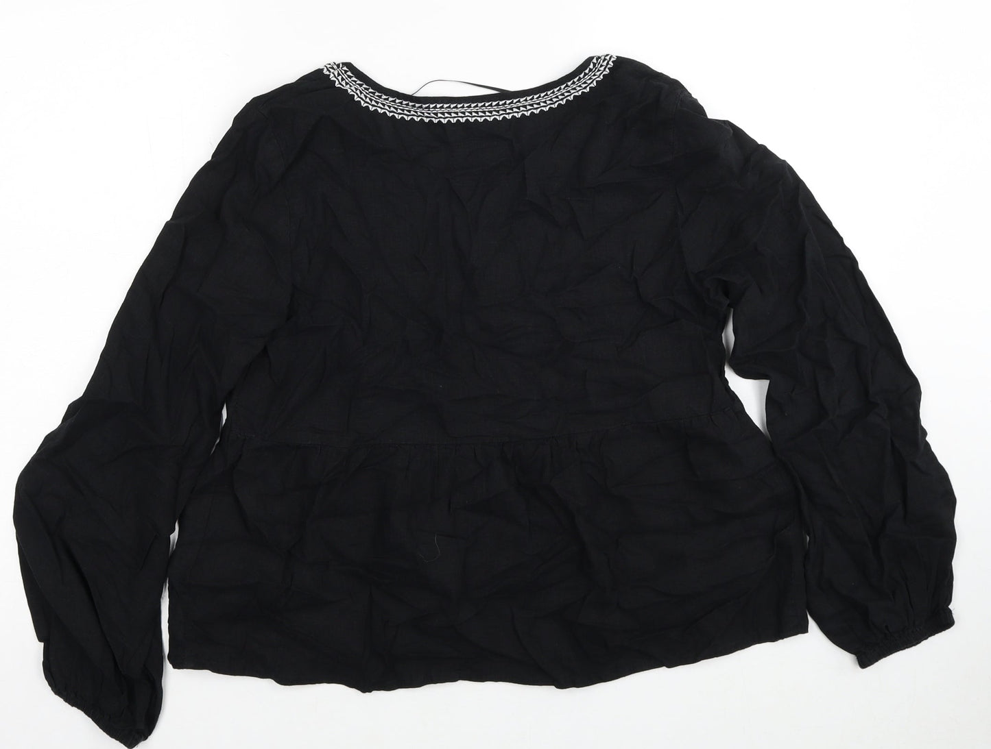 Marks and Spencer Womens Black Linen Basic Blouse Size 8 V-Neck