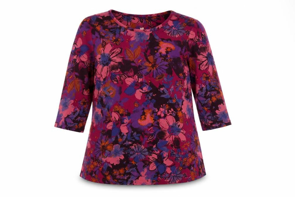 D&Co. Womens Multicoloured Floral Polyester Basic T-Shirt Size XL Round Neck