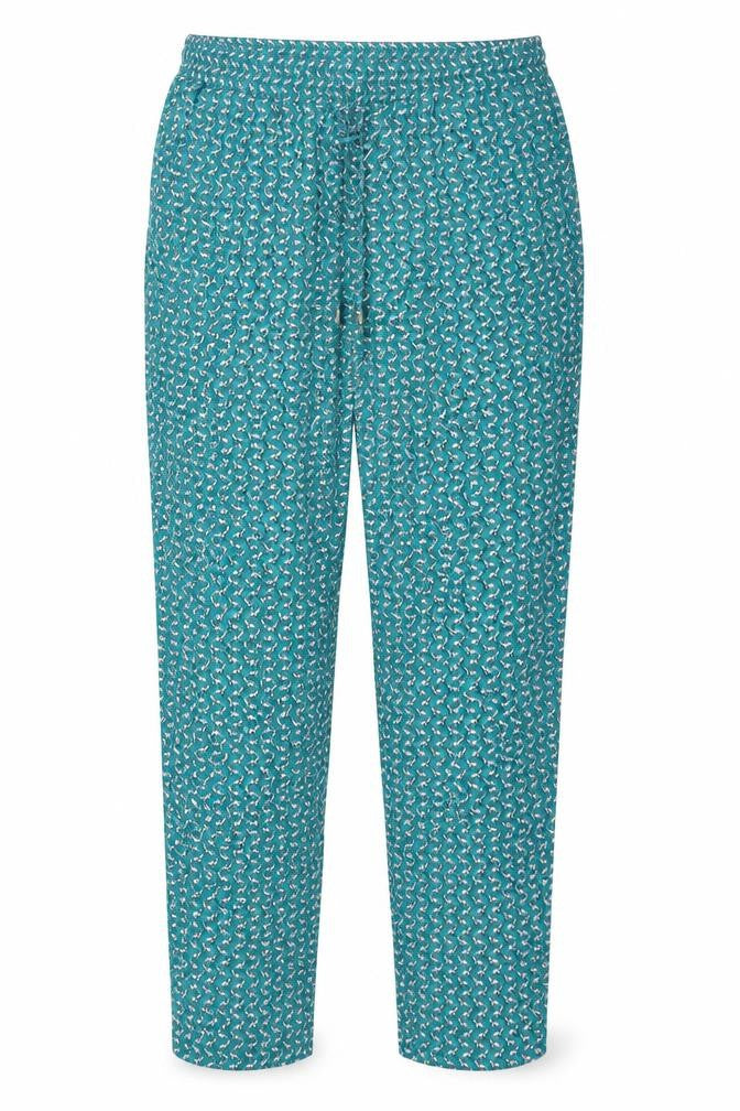Zendra Womens Green Geometric Viscose Trousers Size 10 Regular Drawstring
