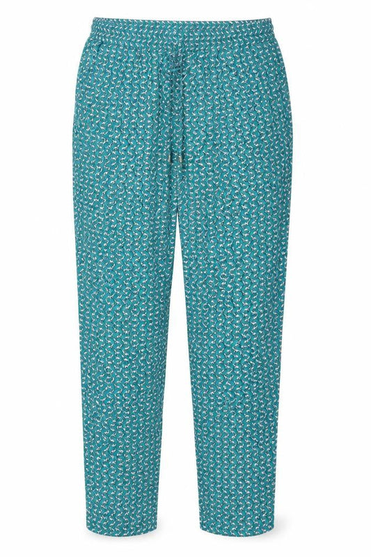 Zendra Womens Green Geometric Viscose Trousers Size 10 Regular Drawstring