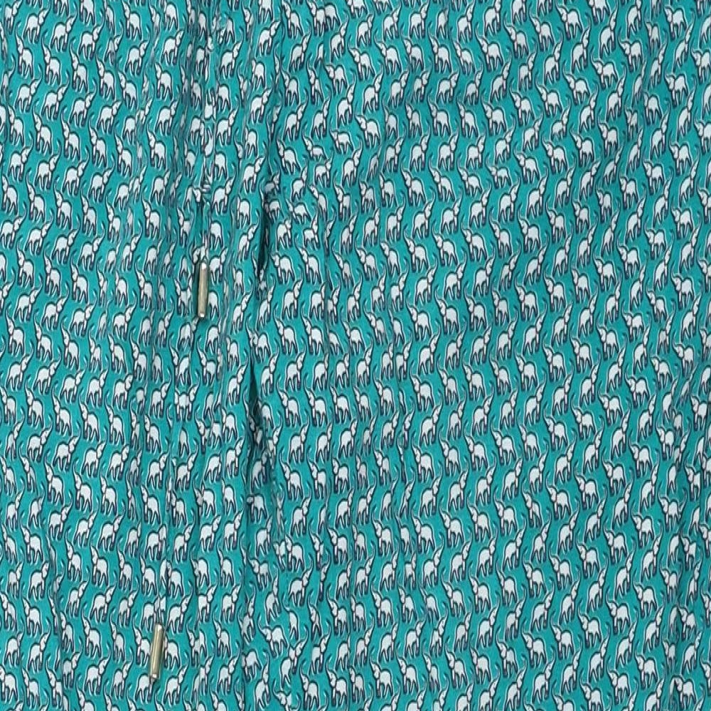 Zendra Womens Green Geometric Viscose Trousers Size 10 Regular Drawstring