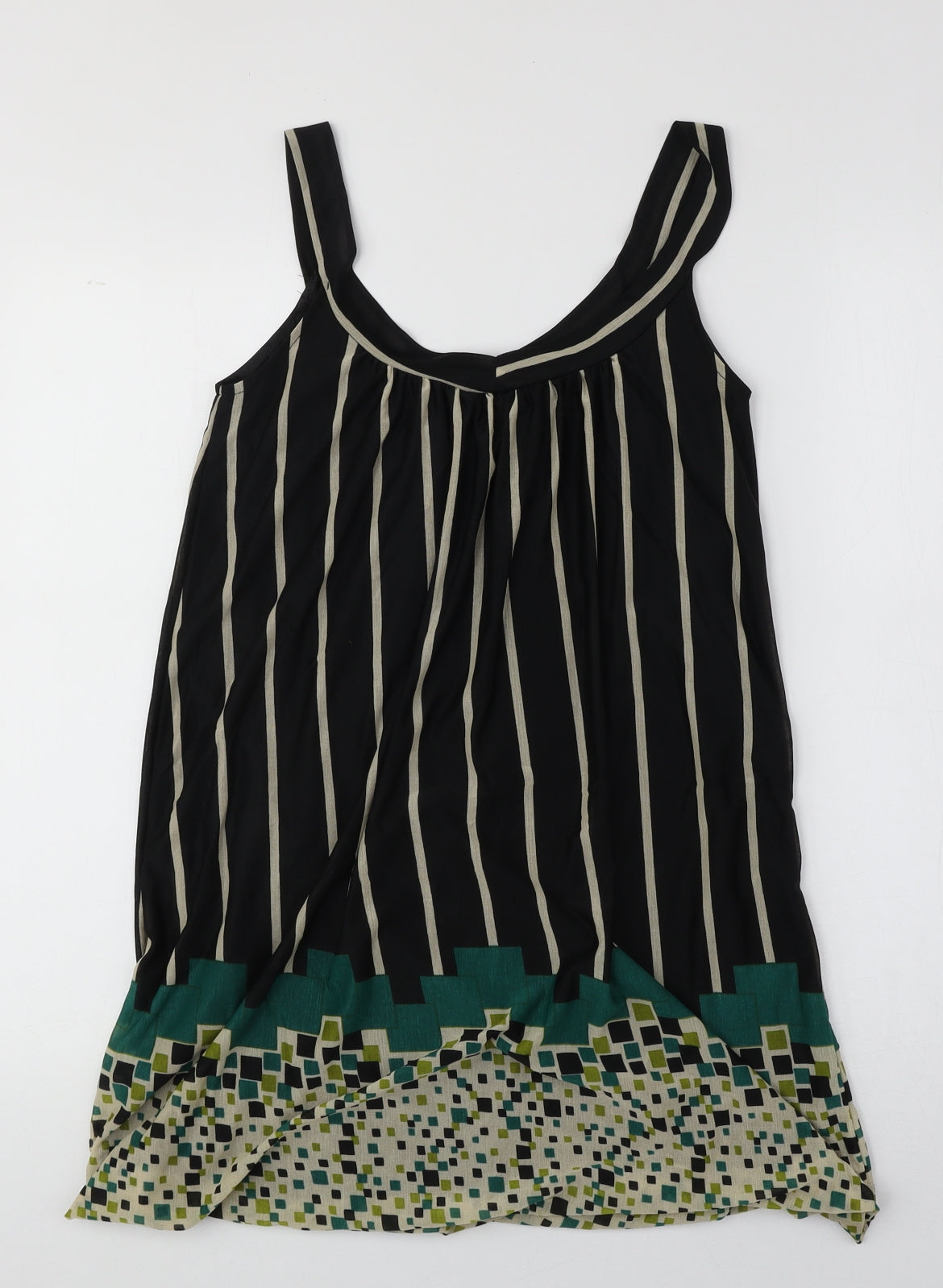 Mina UK Womens Black Geometric Polyester Basic Tank One Size Round Neck