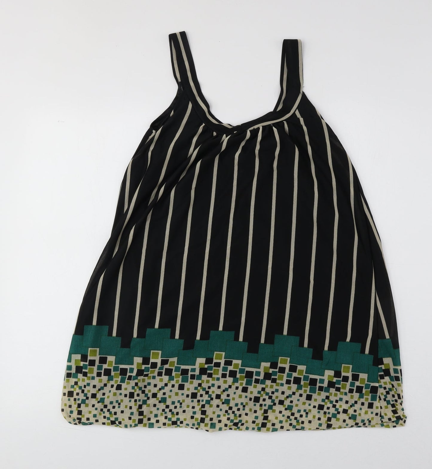 Mina UK Womens Black Geometric Polyester Basic Tank One Size Round Neck