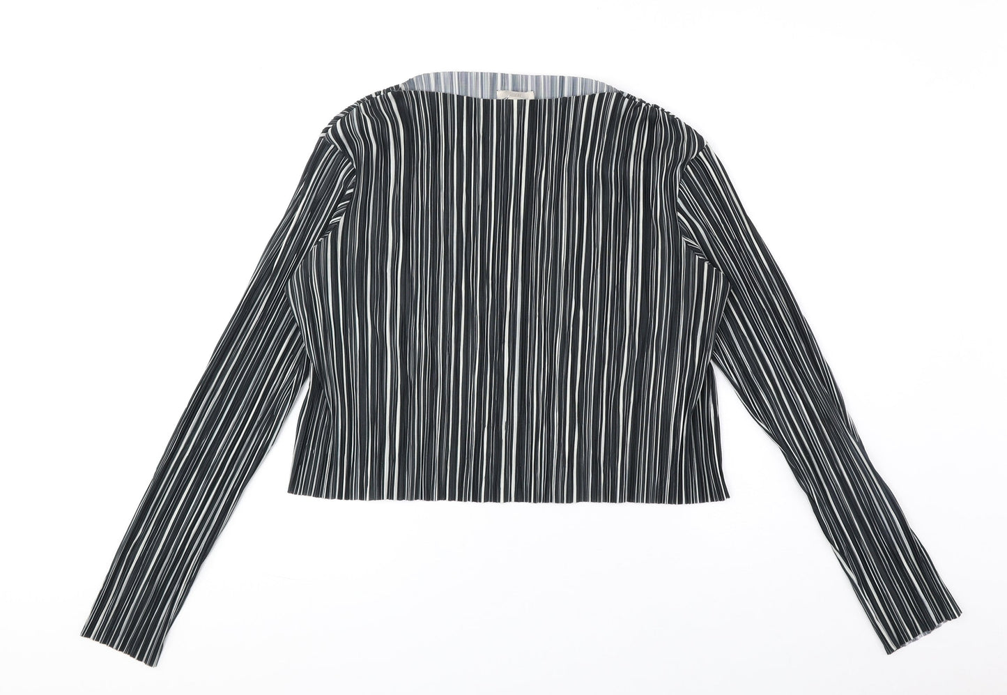 H&M Womens Black Striped Polyester Basic Blouse Size 6 Round Neck