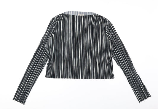 H&M Womens Black Striped Polyester Basic Blouse Size 6 Round Neck
