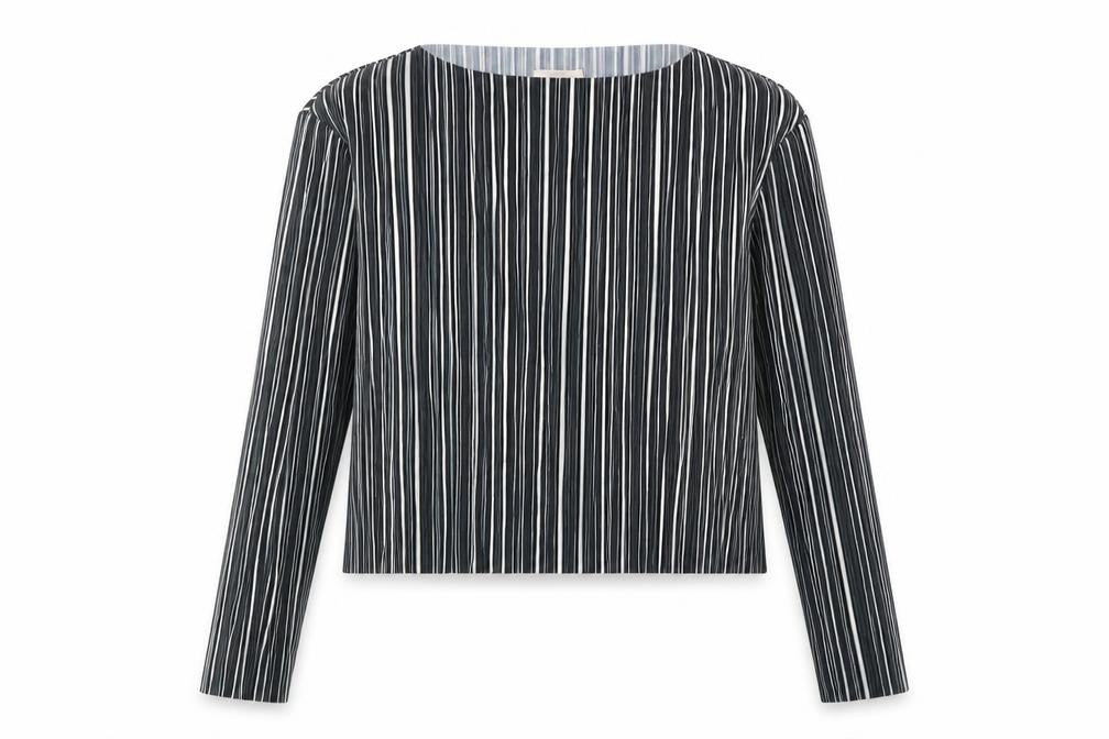 H&M Womens Black Striped Polyester Basic Blouse Size 6 Round Neck