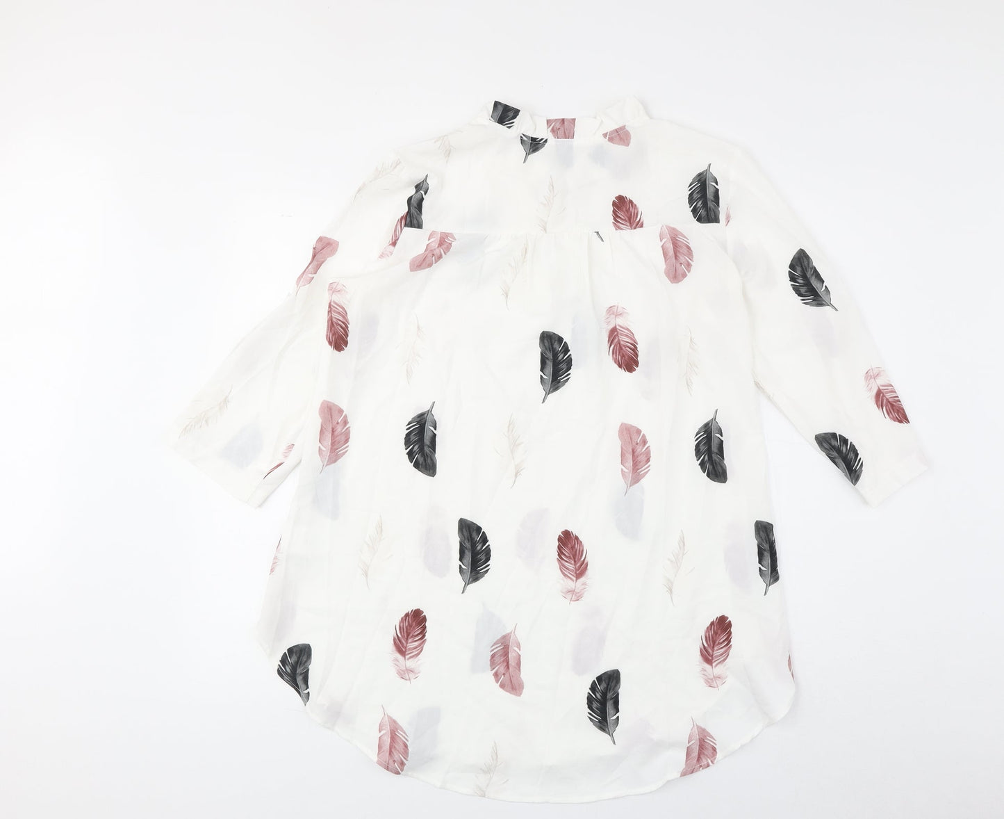 Gomorn Womens White Geometric Polyester Basic Blouse Size M V-Neck - Feather Print