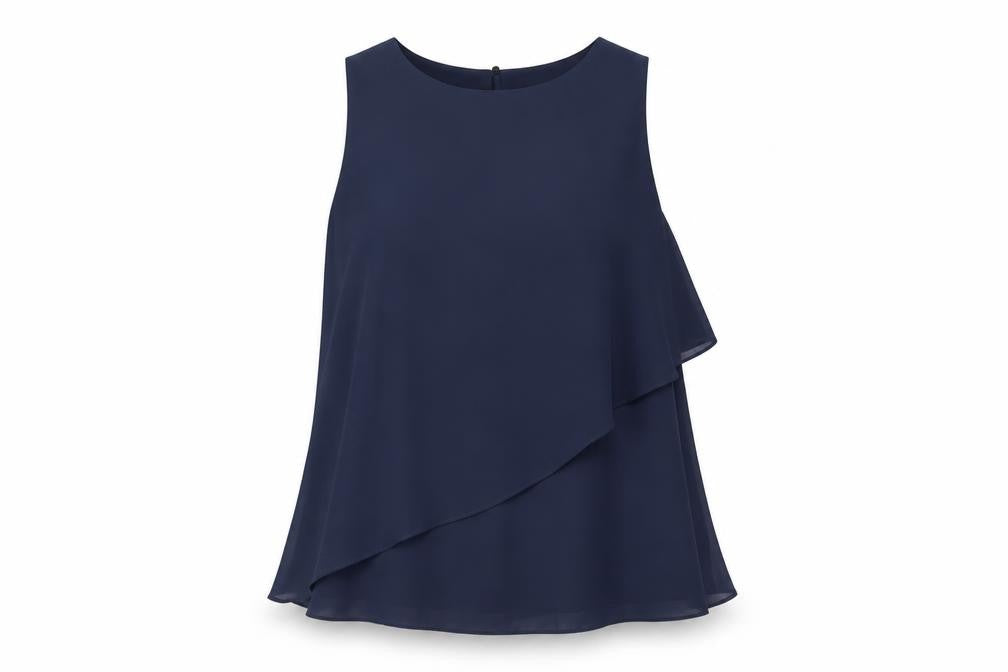 Mango Womens Blue Polyester Basic Tank Size M Round Neck