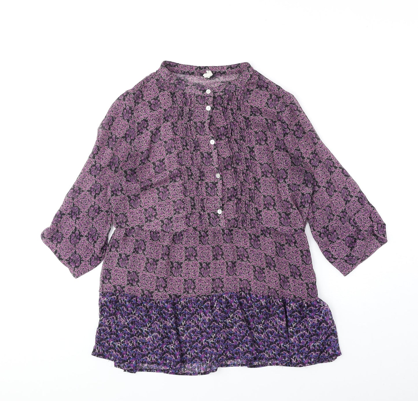 NEXT Womens Purple Geometric Viscose Basic Blouse Size 10 Round Neck