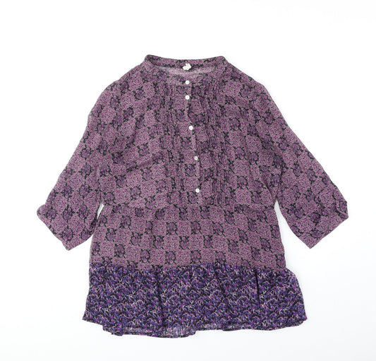 NEXT Womens Purple Geometric Viscose Basic Blouse Size 10 Round Neck