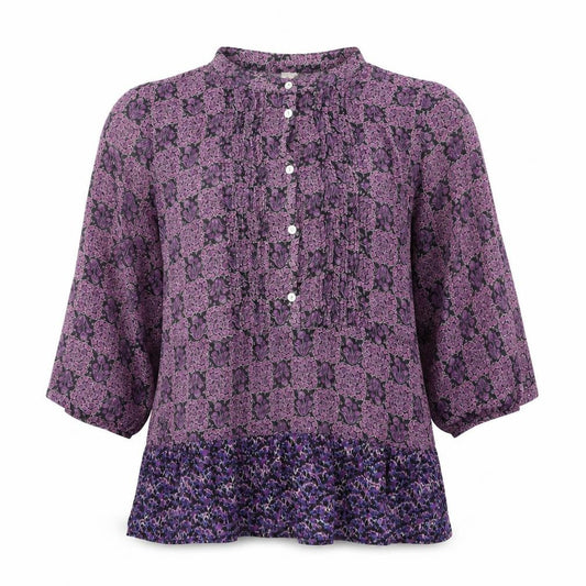 NEXT Womens Purple Geometric Viscose Basic Blouse Size 10 Round Neck