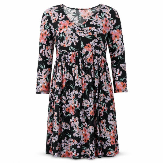 ASOS Womens Black Floral Polyester Trapeze & Swing Size 10 V-Neck Pullover