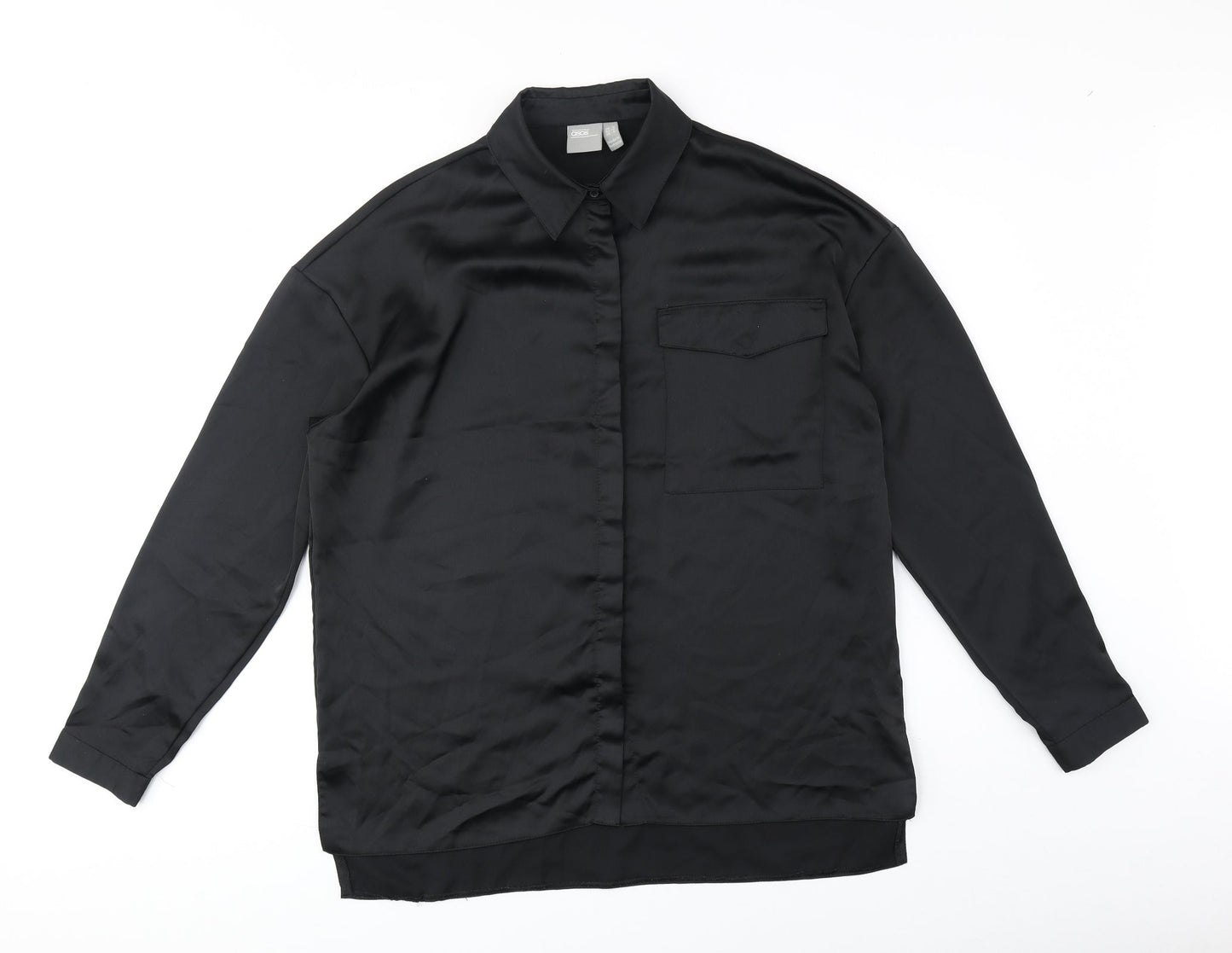 ASOS Womens Black Polyester Basic Button-Up Size 10 Collared