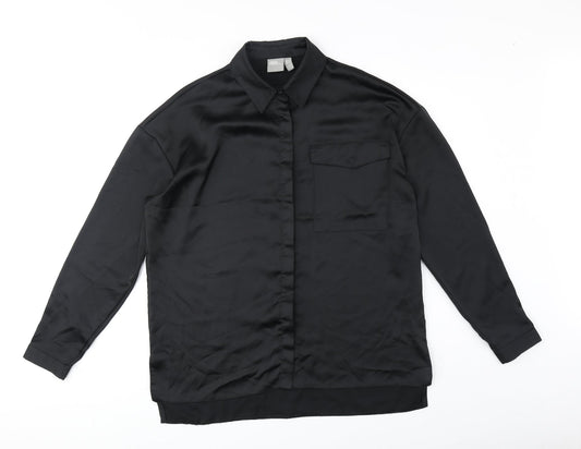 ASOS Womens Black Polyester Basic Button-Up Size 10 Collared