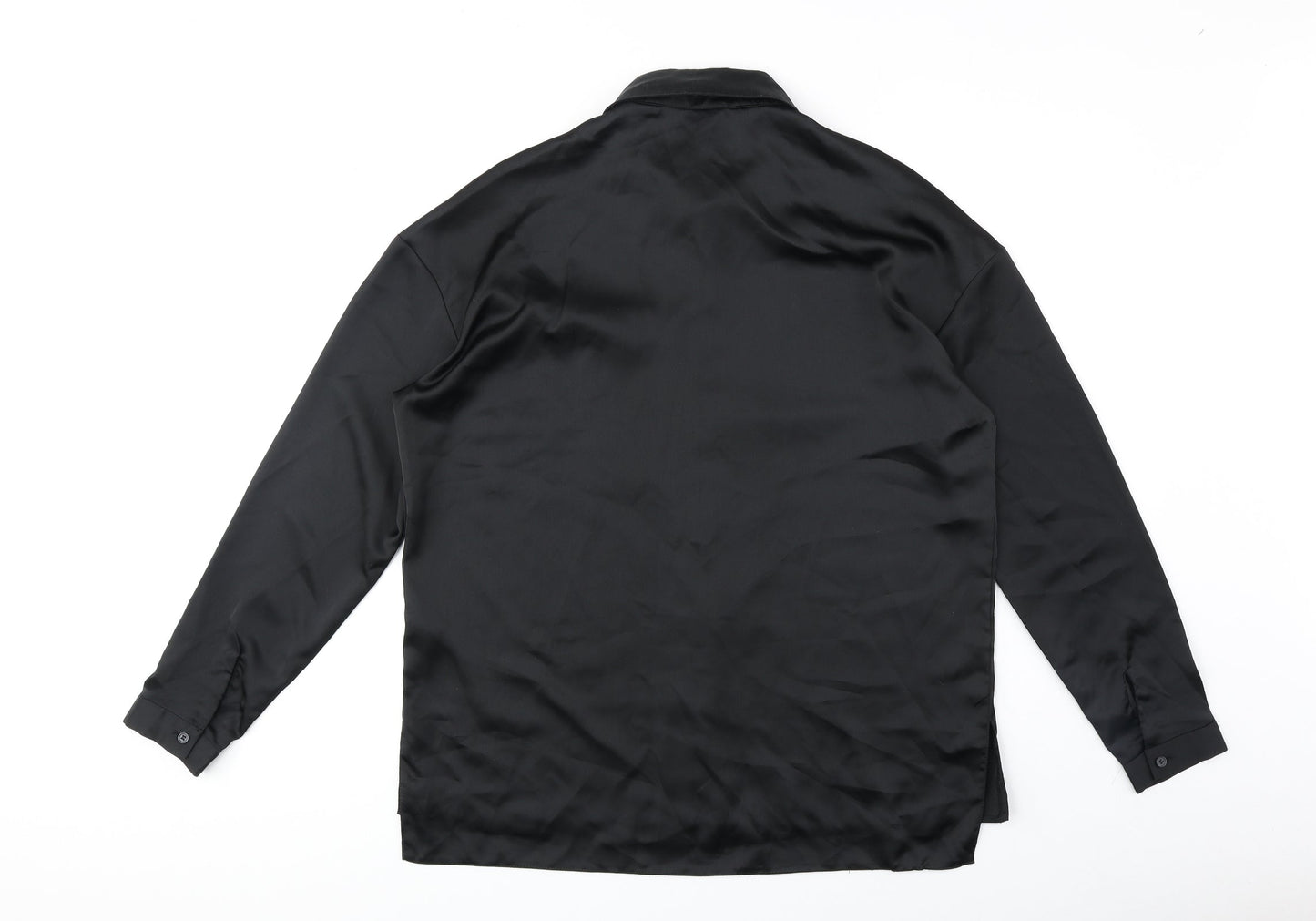 ASOS Womens Black Polyester Basic Button-Up Size 10 Collared